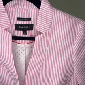 Talbots Aberdeen Pink and White Striped Blazer Size 2 Work Jacket